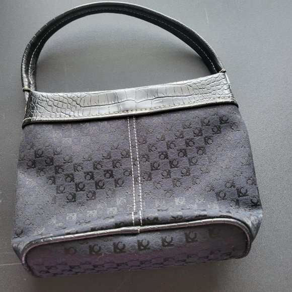 Liz Claiborne Small Black Purse w/ Faux Leather Strap and Accents Button Closure - Picture 3 of 4